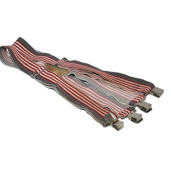 America's Choice Flag Suspenders Men's Clip On Red White Blue Stars Stripes Wide - Picture 1 of 4